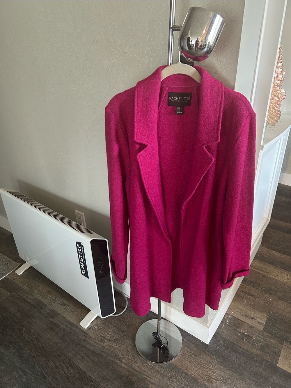 Rachel Zoe Wool-Blend Vibrant Fuchsia Open-Front Blazer Cardigan